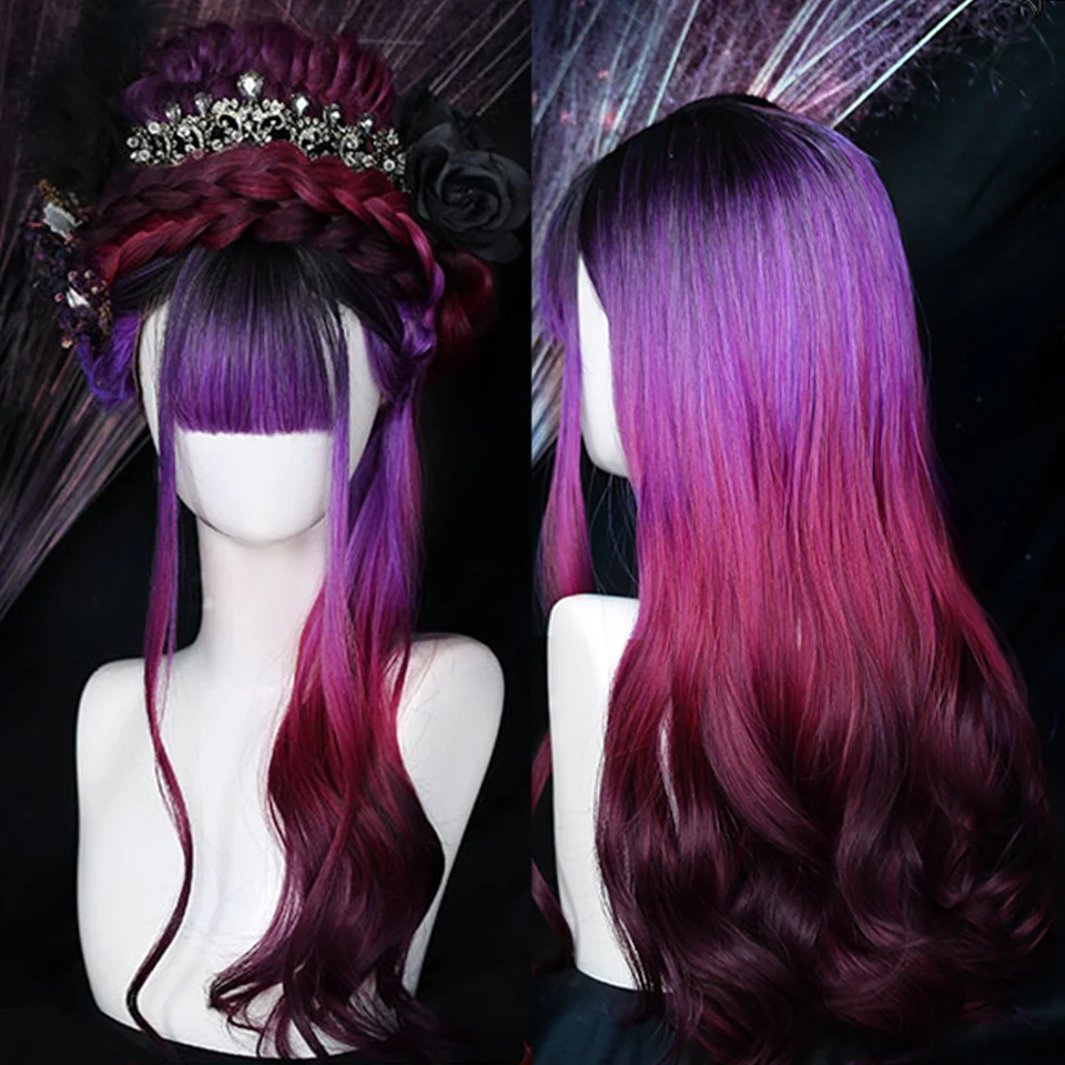 HOUYAN Synthetic Long Wavy Curly Hair Wig Women Purple Red Gradient Cosplay Lolita Bangs Party Heat Resistant Wig
HOUYAN Synthetic Long Wavy Curly Hair Wig Women Purple Red Gradient Cosplay Lolita Bangs Party Heat Resistant Wig
