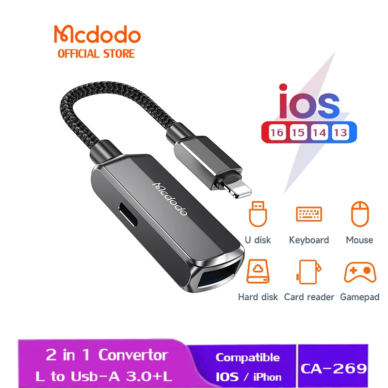 Адаптер Mcdodo 2 в 1 с USB на lightning OTG для iPhone 14 Pro Ma 13 12 U 
Адаптер Mcdodo 2 в 1 с USB на lightning OTG для iPhone 14 Pro Ma 13 12 U