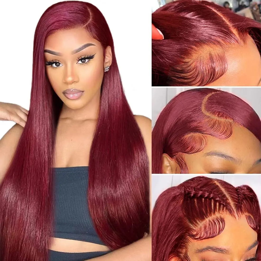 

13x4 13x6 Colored Burgundy Lace Front Wig Straight 99J Red HD Transparent Lace Frontal Human Hair Wigs For Women 180% Density