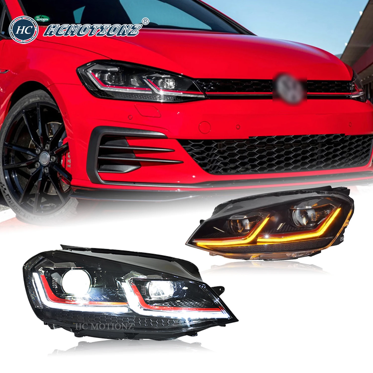 Автомобильные фары HCmotion для VW MK7.5 Golf 7 5 2018-2020 с белой линией красной DRL передние в