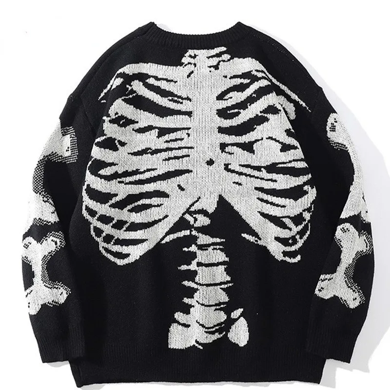 Men Women Oversized Sweater Black Loose Skeleton Bone Print Vintage Retro Knitted Sweater Autumn Cotton Pullover Couples Unisex
Men Women Oversized Sweater Black Loose Skeleton Bone Print Vintage Retro Knitted Sweater Autumn Cotton Pullover Couples Unisex