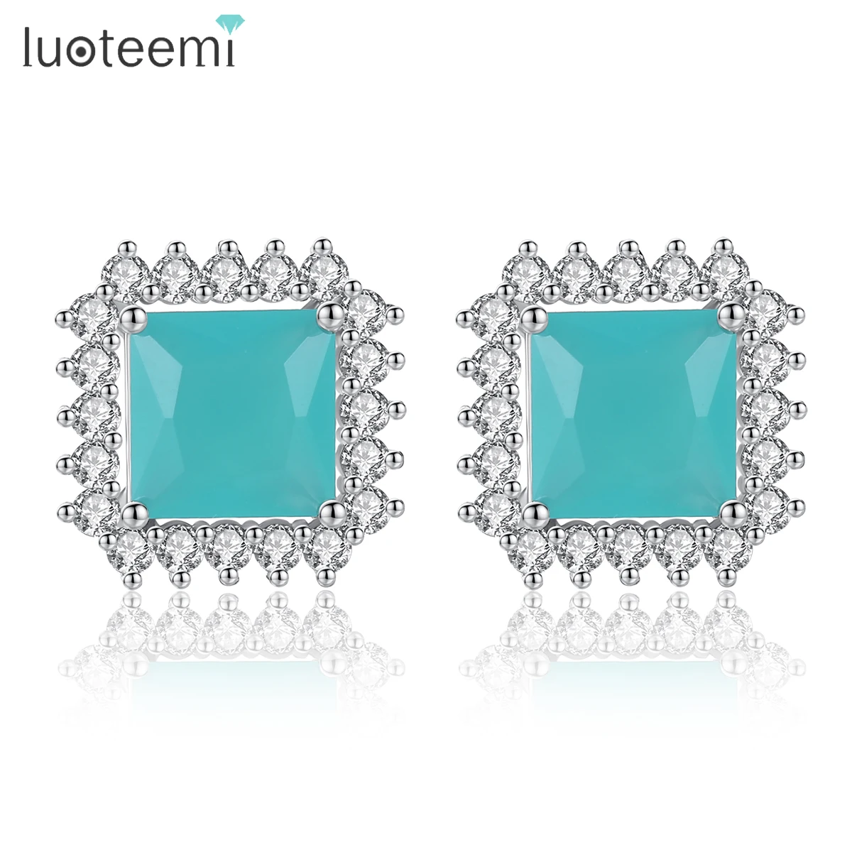 

LUOTEEMI Fashion Blue Square Stud Earring for Women AAA Cubic Zirconia Blue Pendientes Wholesale Dropshipping Items Friend Gifts