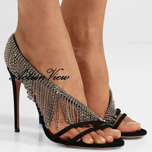 Summer sandals Sexy high heels Tassel rhinestones stiletto heels Summer sandals women's lace versatile black party shoes
Summer sandals Sexy high heels Tassel rhinestones stiletto heels Summer sandals women's lace versatile black party shoes