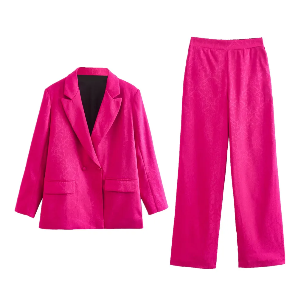 Женский жаккардовый жакет с отложным воротником и брюки с широкими штанинами с высокой талией, Осень-зима 1971/340
Женский жаккардовый жакет с отложным воротником и брюки с широкими штанинами с высокой талией, Осень-зима 1971/340