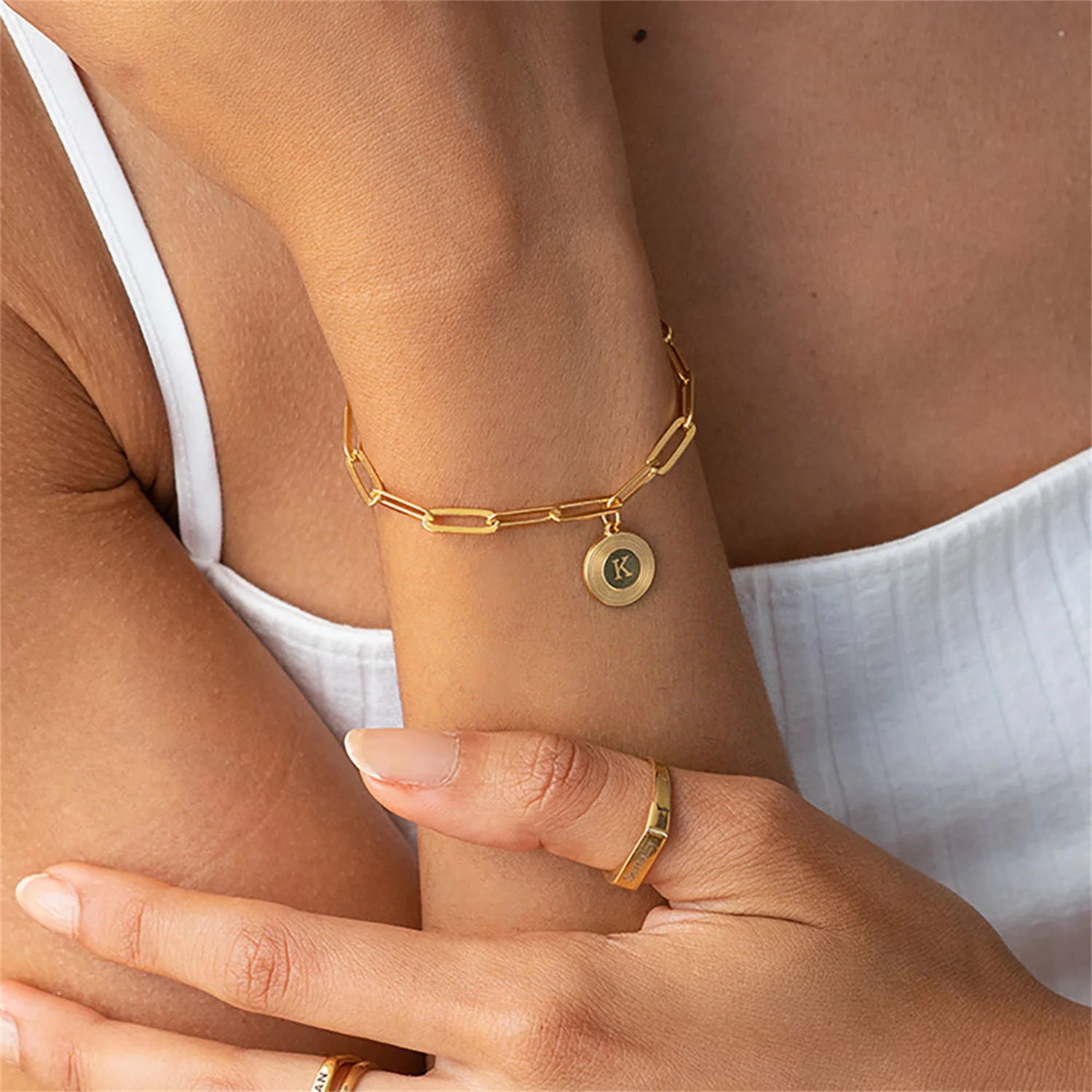 

Custom Mini Rayos Initial Bracelet / Anklet in 18k Gold Plating Stainless Steel Alphabet Letter Bangle Female PersonalityJewelry