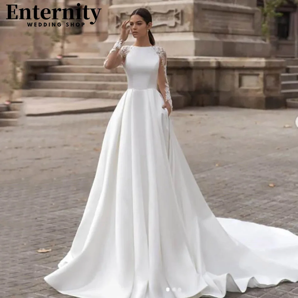 Romantic Scoop Neck Lace Appliques Bridal Gown A Line Illusion Back Vestidos De Novia Long Sleeve Elegant Pleats Wedding Dresses
Romantic Scoop Neck Lace Appliques Bridal Gown A Line Illusion Back Vestidos De Novia Long Sleeve Elegant Pleats Wedding Dresses