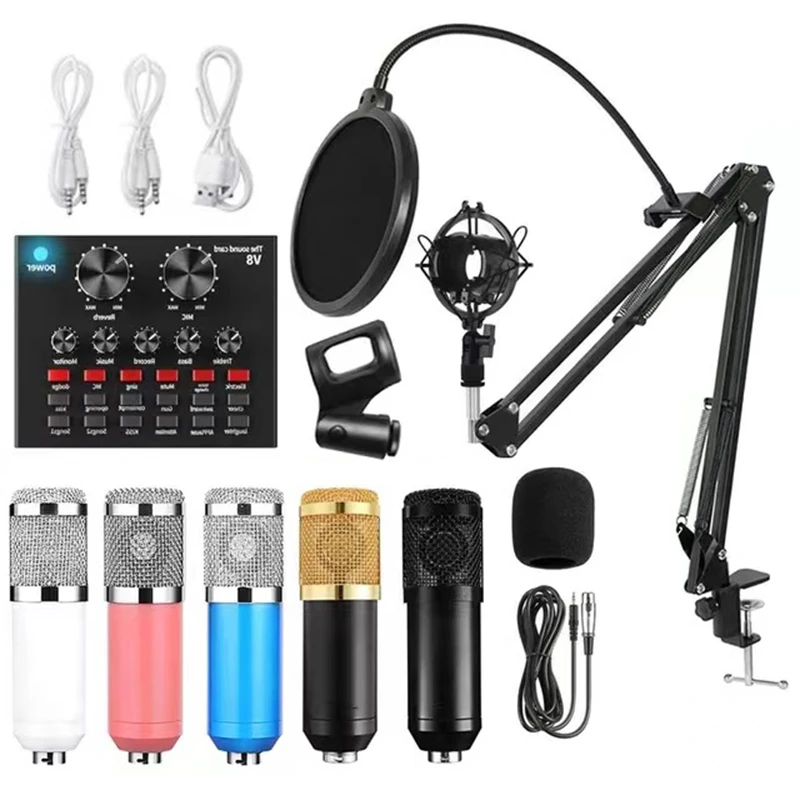 

V8 Sound Card Set BM 800 Professional Audio BM800 Mic Studio Condenser Microphone for Karaoke Podcast Recording Live Streaming