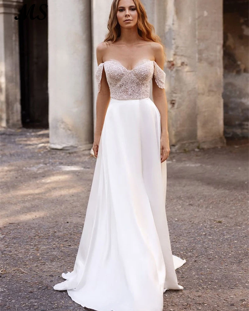 MS A Line Simple Wedding Dress Off The Shoulder Sweetheart With Beads Bridal Gowns For A Bride 2022 Robeb De Mariee Leg Slit
MS A Line Simple Wedding Dress Off The Shoulder Sweetheart With Beads Bridal Gowns For A Bride 2022 Robeb De Mariee Leg Slit