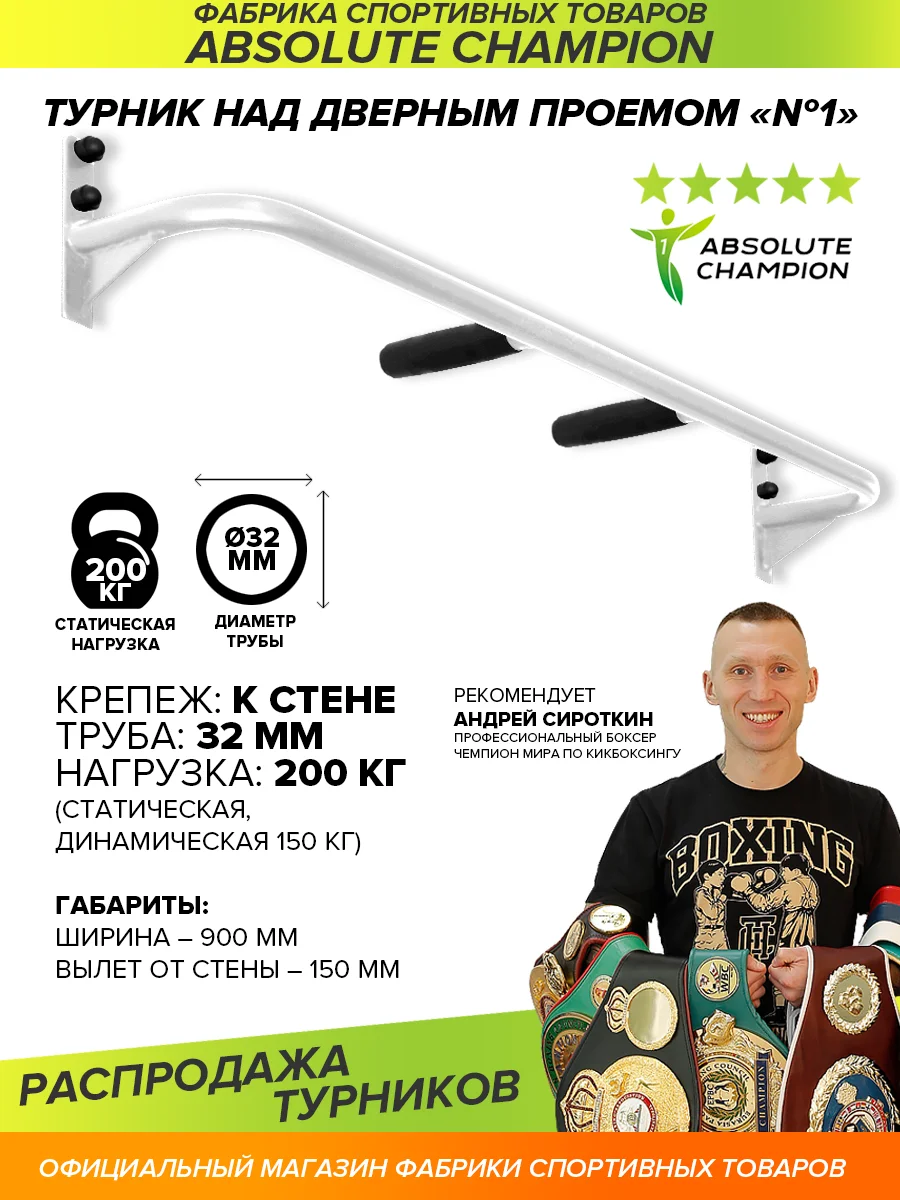 Турник настенный №1. наддверный. 2 хвата для подтягивания Absolute Champion. дома