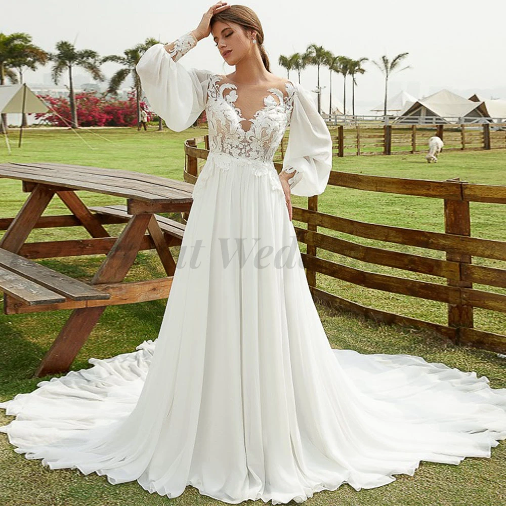 Chiffon Applique Wedding Dresses Court Train Boat Neck Long Sleeve Button Back A-Line Bridal Gowns Elegant Vestidos De Novia
Chiffon Applique Wedding Dresses Court Train Boat Neck Long Sleeve Button Back A-Line Bridal Gowns Elegant Vestidos De Novia