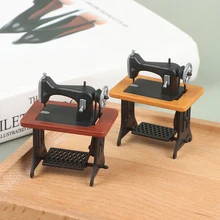 Dollhouse Decor Miniature Furniture Wooden Sewing Machine with Thread Scissors Accessories for Dolls House Kids Toys for Girls