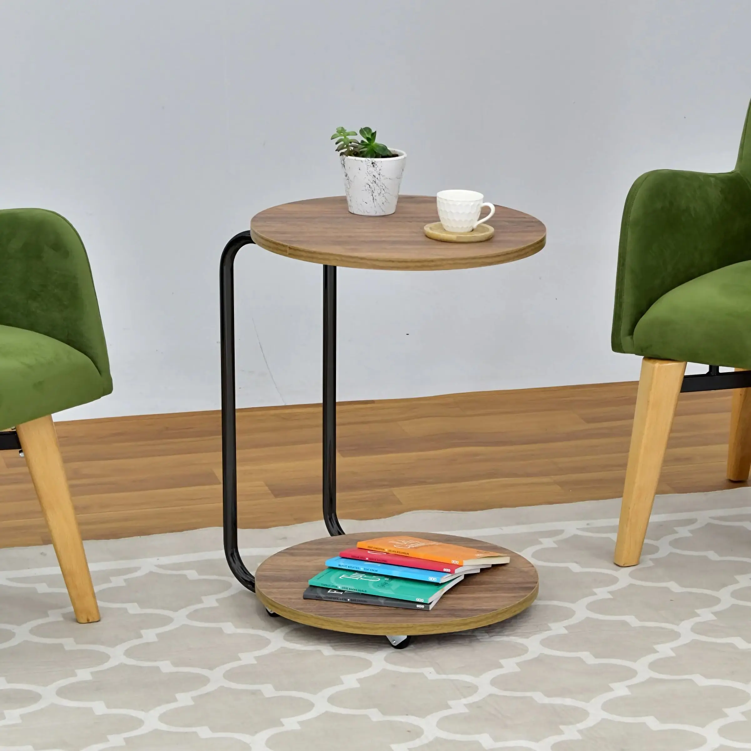Современный круглый кофейный столик с колесиками, боковой столик для гостиной, подставка для сервировки чая и кофе, декоративный журнальный столик с двумя отделениями
Современный круглый кофейный столик с колесиками, боковой столик для гостиной, подставка для сервировки чая и кофе, декоративный журнальный столик с двумя отделениями