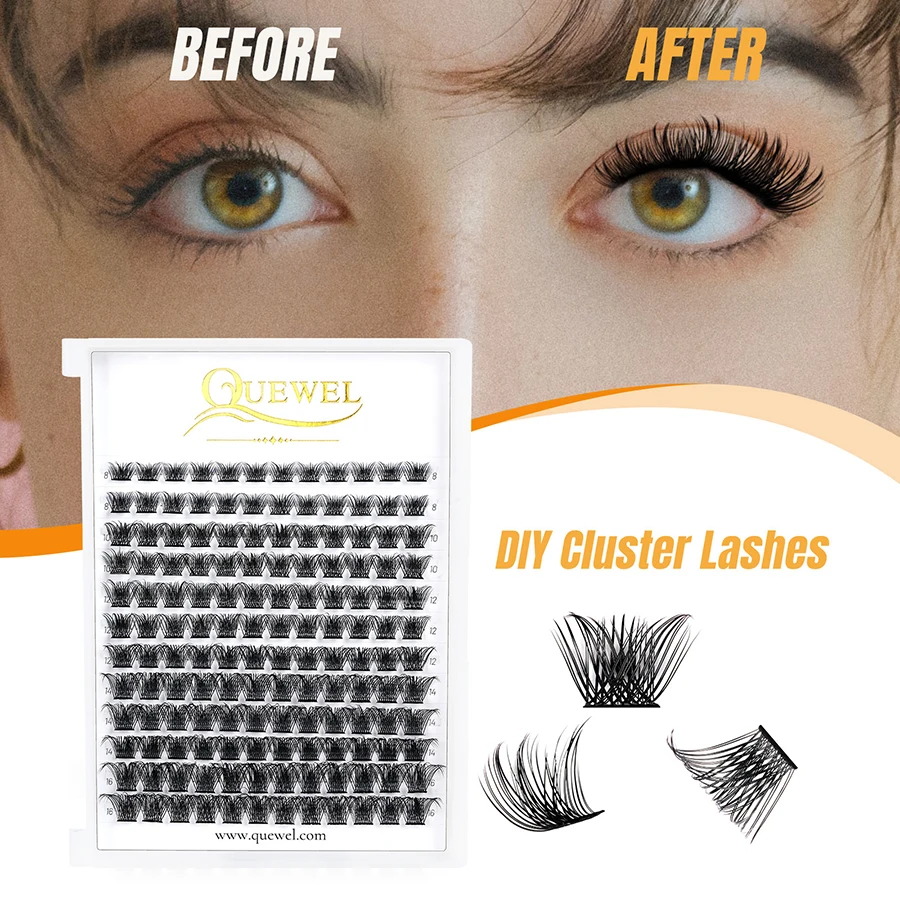 

Quewel Lashes 144Pcs DIY Cluster Eyelash Extensions Segmented False DIY Individual Clusters Lash Extensions Faux Mink Lashes