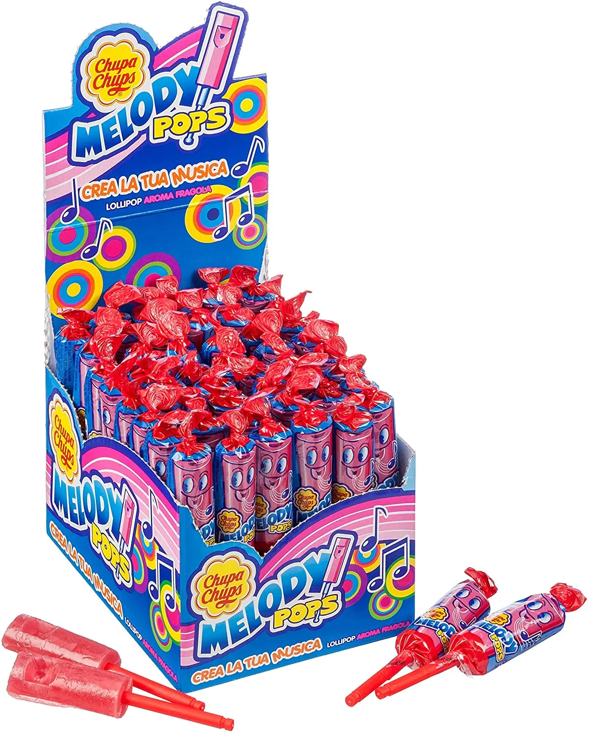 Chupa Chups Melody pop карамельный палочка со вкусом клубники дисплей 48 единиц по 15 г.