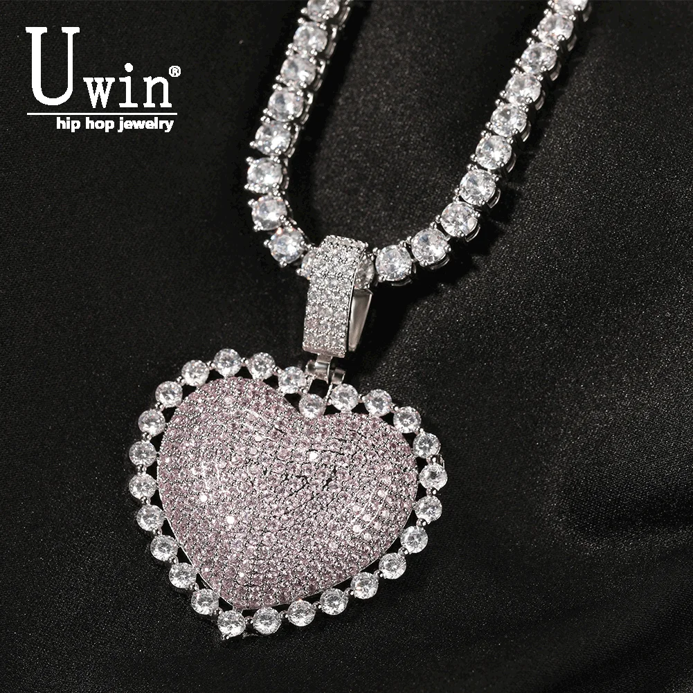 

Uwin Heart With Small Cz Pendent Choker Full Iced Out Red Zirconia Charm Tennis Chain Necklace For Women Fashion Hiphop Jewelry