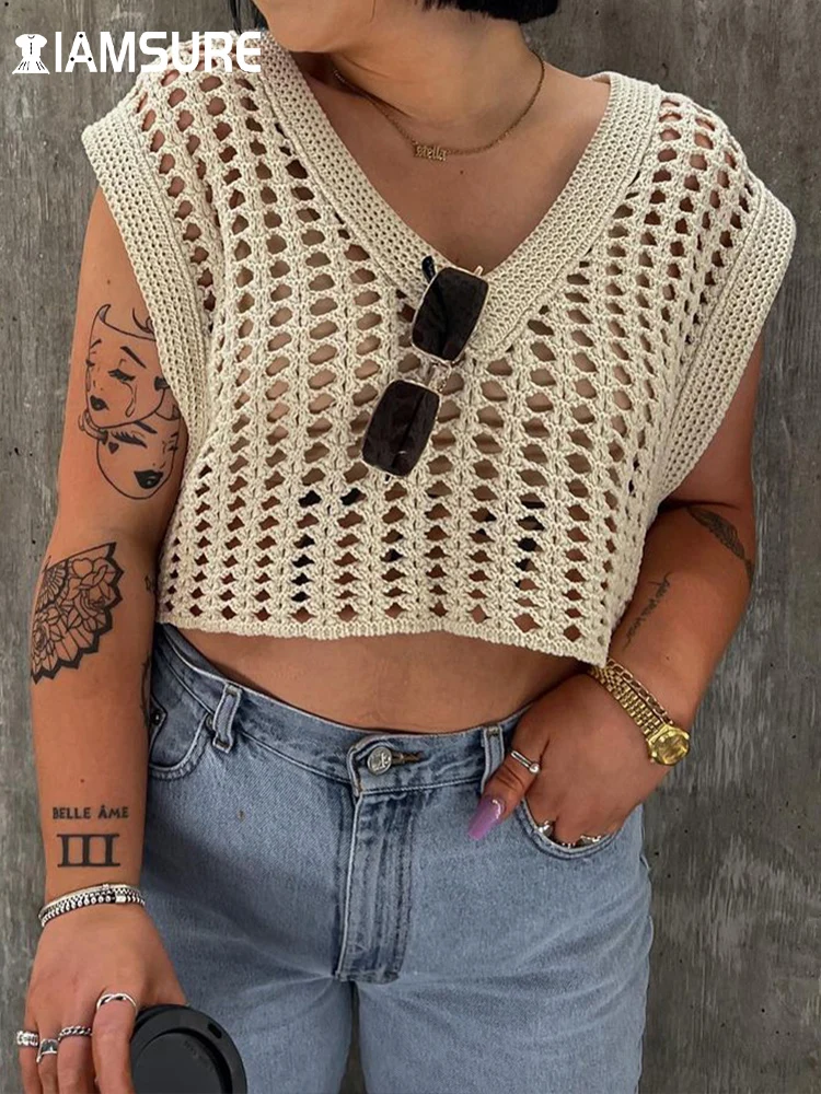 Iamsure Casual Solid Hollow Out Knitted Vest Loose V-Neck Sleeveless Crop Tops Women 2022 Summer Smock Fashion Ladies Tanks
Iamsure Casual Solid Hollow Out Knitted Vest Loose V-Neck Sleeveless Crop Tops Women 2022 Summer Smock Fashion Ladies Tanks