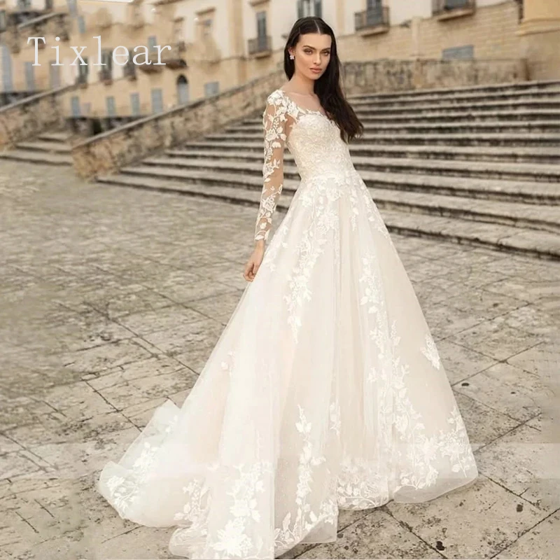 Tixlear Wedding Dresses Lace Applique Long sleeved Bridal Gowns A line Backless White Marry dresses Summer 2023
Tixlear Wedding Dresses Lace Applique Long sleeved Bridal Gowns A line Backless White Marry dresses Summer 2023