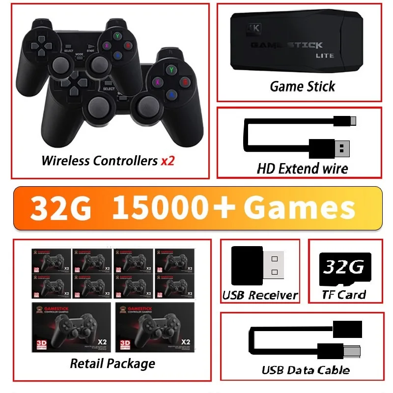 32G 2.4G Double Wireless Controllers 4K HDVideo Game Game Stick Built-in 40000+ Games Console Wireless Gamepad for PS1/PSP/GBA
32G 2.4G Double Wireless Controllers 4K HDVideo Game Game Stick Built-in 40000+ Games Console Wireless Gamepad for PS1/PSP/GBA