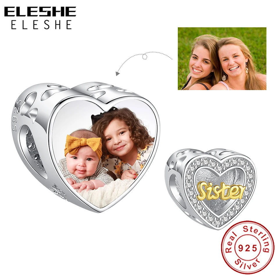 ELESHE 925 Sterling Silver Sister Heart Bead Personalized Custom Photo Charms Fit Original Bracelet Girls Friendship DIY Jewelry
ELESHE 925 Sterling Silver Sister Heart Bead Personalized Custom Photo Charms Fit Original Bracelet Girls Friendship DIY Jewelry