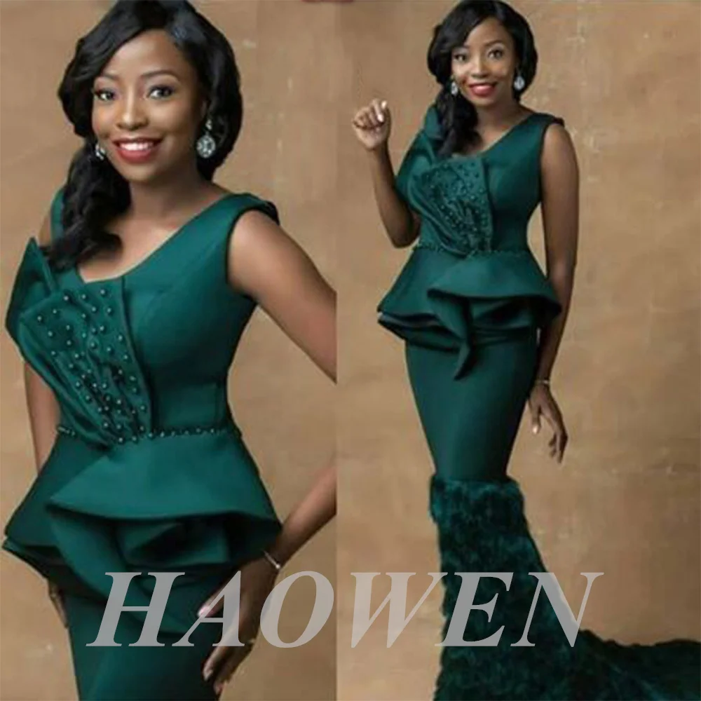 HAOWEN Hunter Green Pearls Mermaid Prom Dresses Simple Sleeveless V-Neck Floor Length Evening Gown Vestidos De Gala
HAOWEN Hunter Green Pearls Mermaid Prom Dresses Simple Sleeveless V-Neck Floor Length Evening Gown Vestidos De Gala