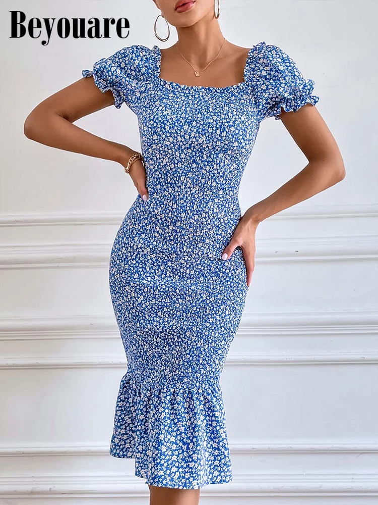 Beyouare Summer Floral Night Dress Women Puff Sleeve Square Neck Folds Slim Party Aesthetics Festival Mermaid Midi Dresses 2022
Beyouare Summer Floral Night Dress Women Puff Sleeve Square Neck Folds Slim Party Aesthetics Festival Mermaid Midi Dresses 2022