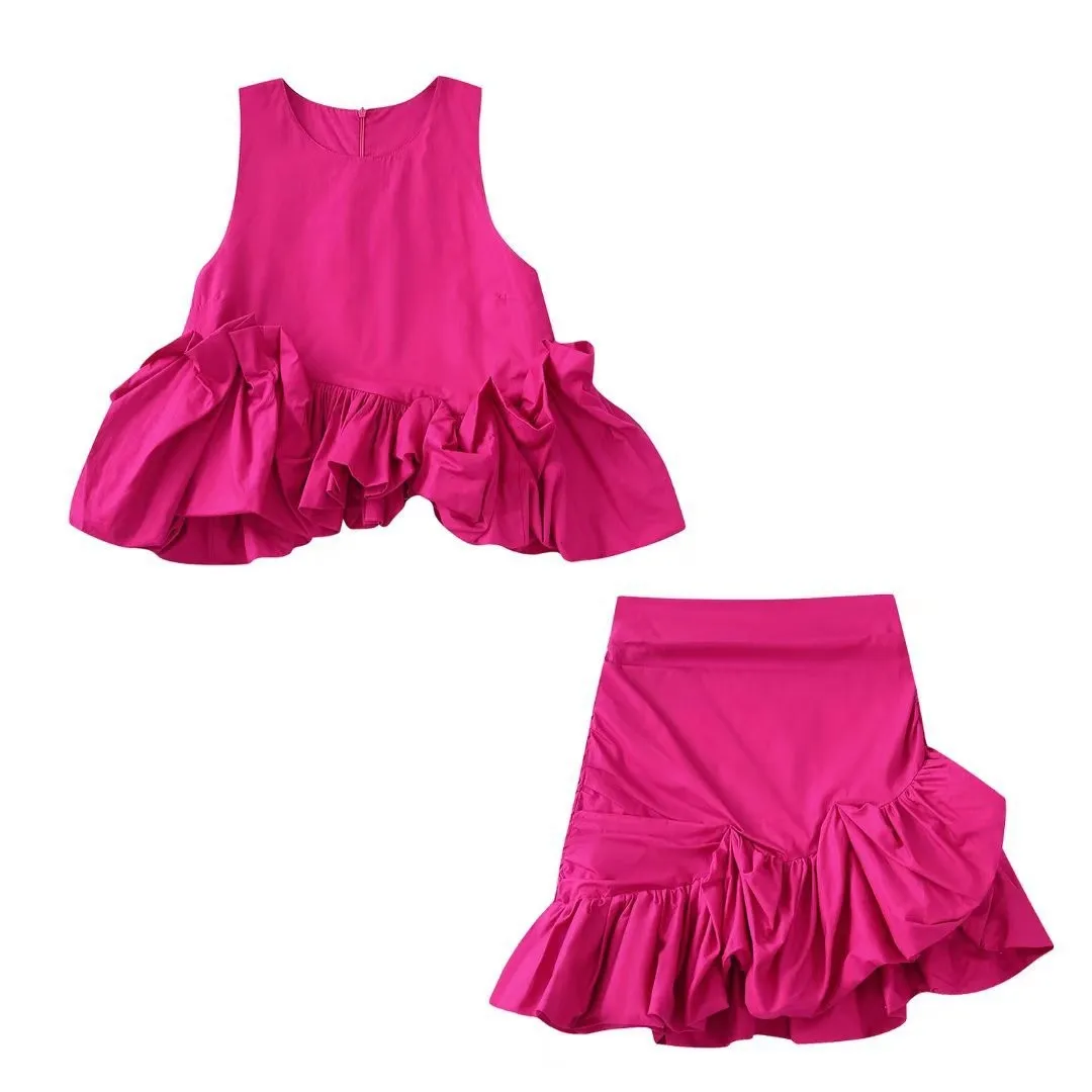 Clothland Women Sexy Crop Top Skirt Suit Two Piece Set Ruffled Sleeveless Shirt Mini Skirts Pink Summer Suits TZ519
Clothland Women Sexy Crop Top Skirt Suit Two Piece Set Ruffled Sleeveless Shirt Mini Skirts Pink Summer Suits TZ519