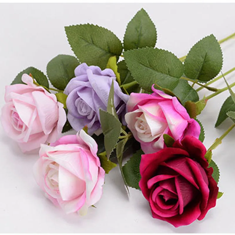 

Artificial Single Rose Flower Simulation Velvet Roses With Stem Flowers Bouquet Wedding Party Home Decoration Valentine's Day