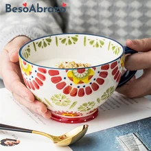 Creative Hand-Painted Oatmeal Morning Breakfast Cup Household Milk Cup Large-Capacity Bowl Nordic Ceramic Mug for Kids Women