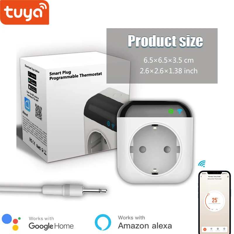 Tuya WiFi термостат розетка регулятор температуры розетка, приложение Smart Life, настройка таймера, работает с Alexa Google Home
Tuya WiFi термостат розетка регулятор температуры розетка, приложение Smart Life, настройка таймера, работает с Alexa Google Home