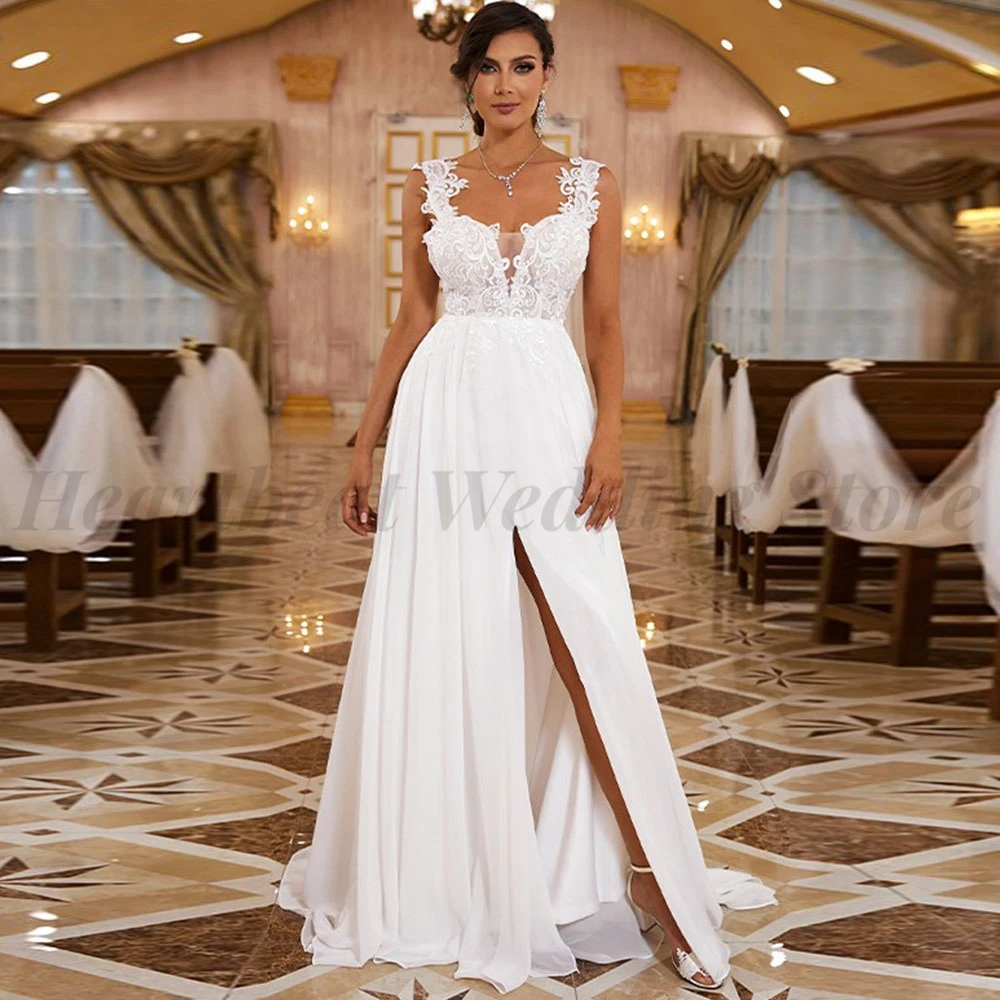 Elegant Chiffon Wedding Dresses A-Line Ladies with Sweep Train Front Slit Applique Cap Sleeve Sweetheart Backless Bridal Gowns
Elegant Chiffon Wedding Dresses A-Line Ladies with Sweep Train Front Slit Applique Cap Sleeve Sweetheart Backless Bridal Gowns