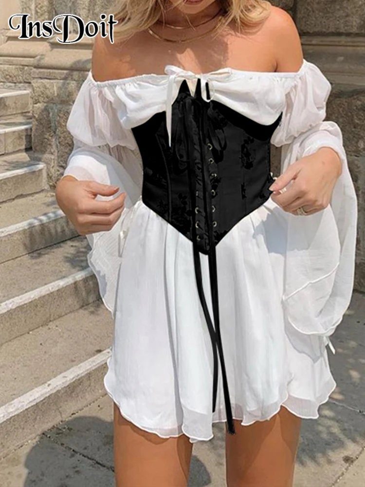 Фото Женский Готический корсет под грудью InsDoit облегающий с вырезами модная уличная