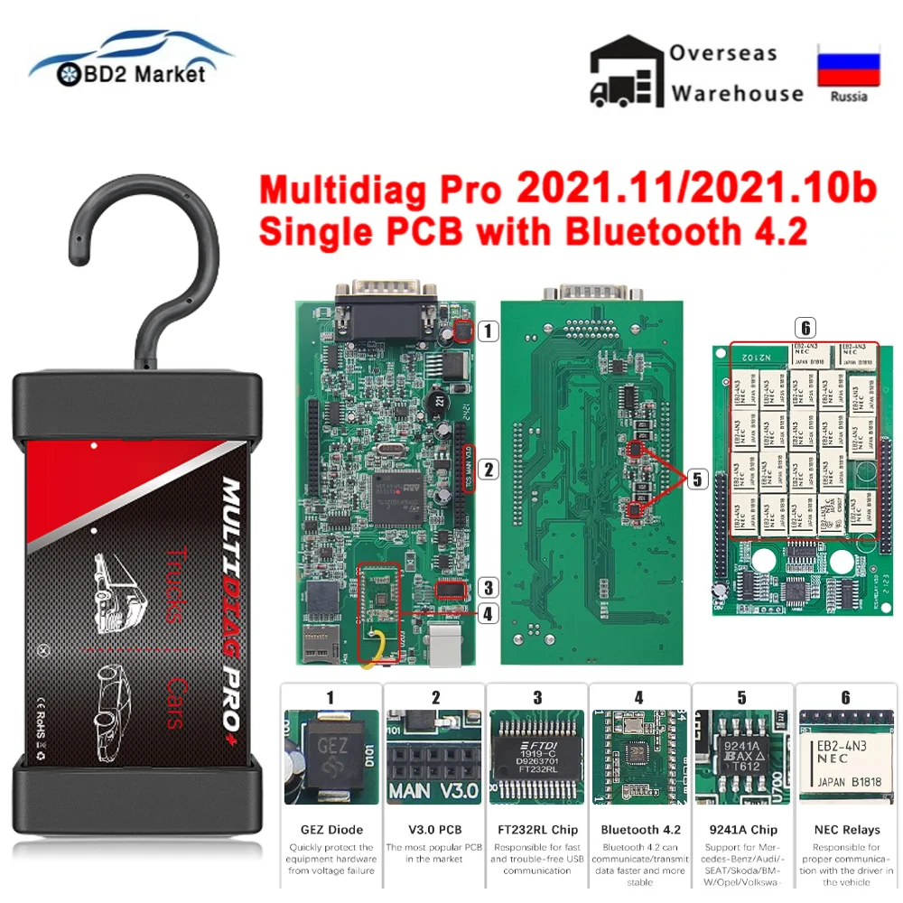 

Multidiag Pro V3.0 V2021.11 V2020.23 2PCB NEC Relays Bluetooth TCS Pro CDP Scanner OBD2 Car Diagnostic Auto tools