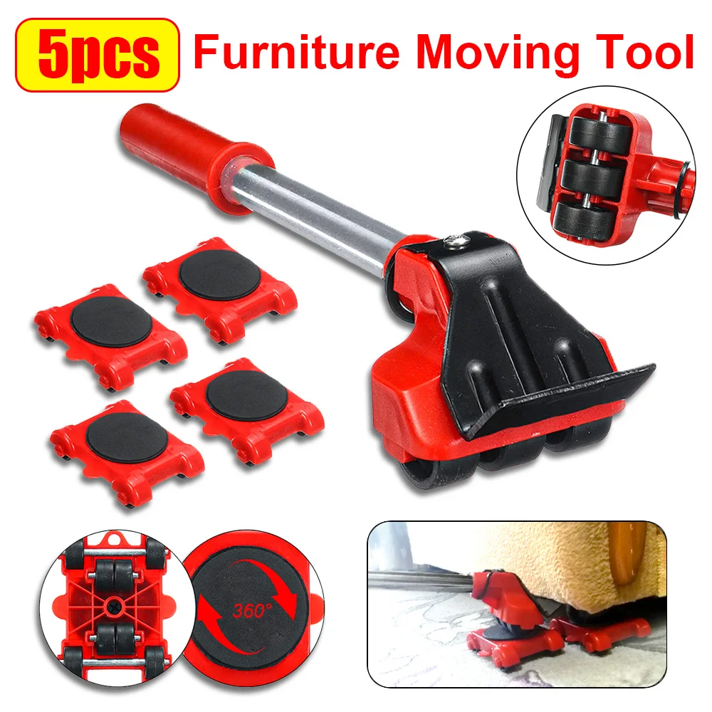 5Pcs/Set Heavy Duty Furniture Lifter Mover Roller with Wheel Bar Moving Device Lifting Helper Furniture Moving Transport Tool
5Pcs/Set Heavy Duty Furniture Lifter Mover Roller with Wheel Bar Moving Device Lifting Helper Furniture Moving Transport Tool