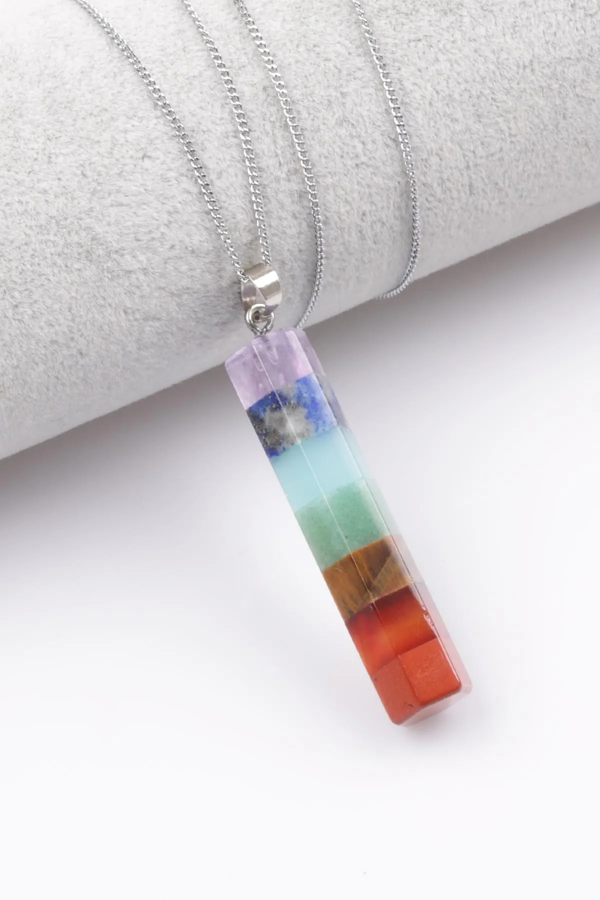 

Chakra Natural Stone Necklace Consists of Amethyst Lapis Lazuli Chalcedony Aventurine Tiger Eye Agate and Red Jasper Stones