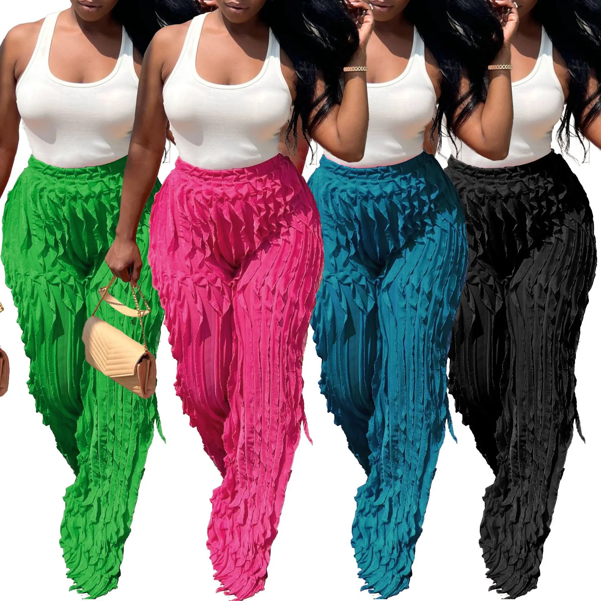 2023 New Arrival Spring Comfortable Mesh Yarn Ripple Pattern Ruffle Edge Loose Fitting High Waisted Wide Leg Pants
2023 New Arrival Spring Comfortable Mesh Yarn Ripple Pattern Ruffle Edge Loose Fitting High Waisted Wide Leg Pants