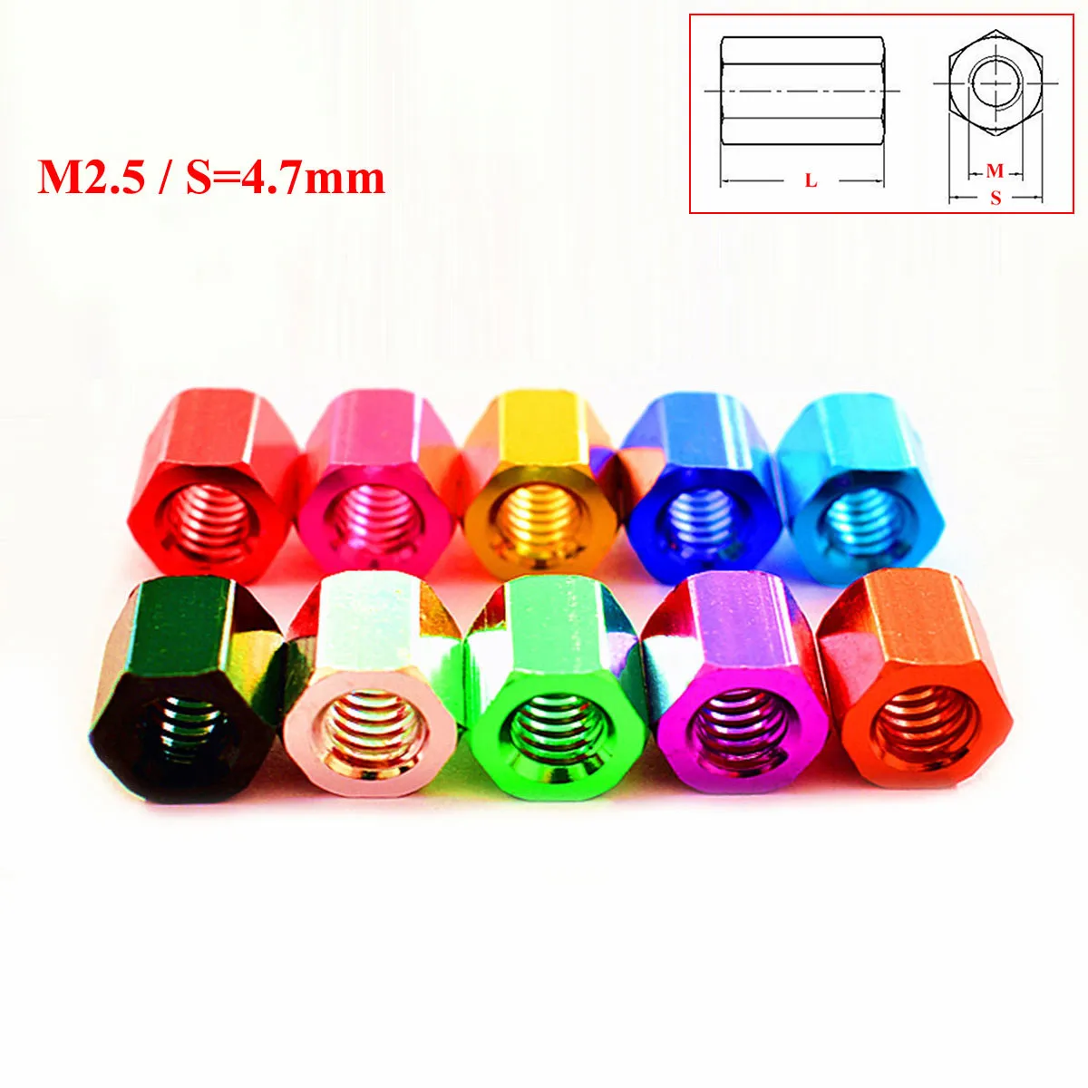 M2.5 / S=4.7mm Aluminum Alloy Hex Standoff Pillars Hexagon Female Thread Studs Sleeving Spacers Long Nuts Alu Anodized 10 Colors
M2.5 / S=4.7mm Aluminum Alloy Hex Standoff Pillars Hexagon Female Thread Studs Sleeving Spacers Long Nuts Alu Anodized 10 Colors