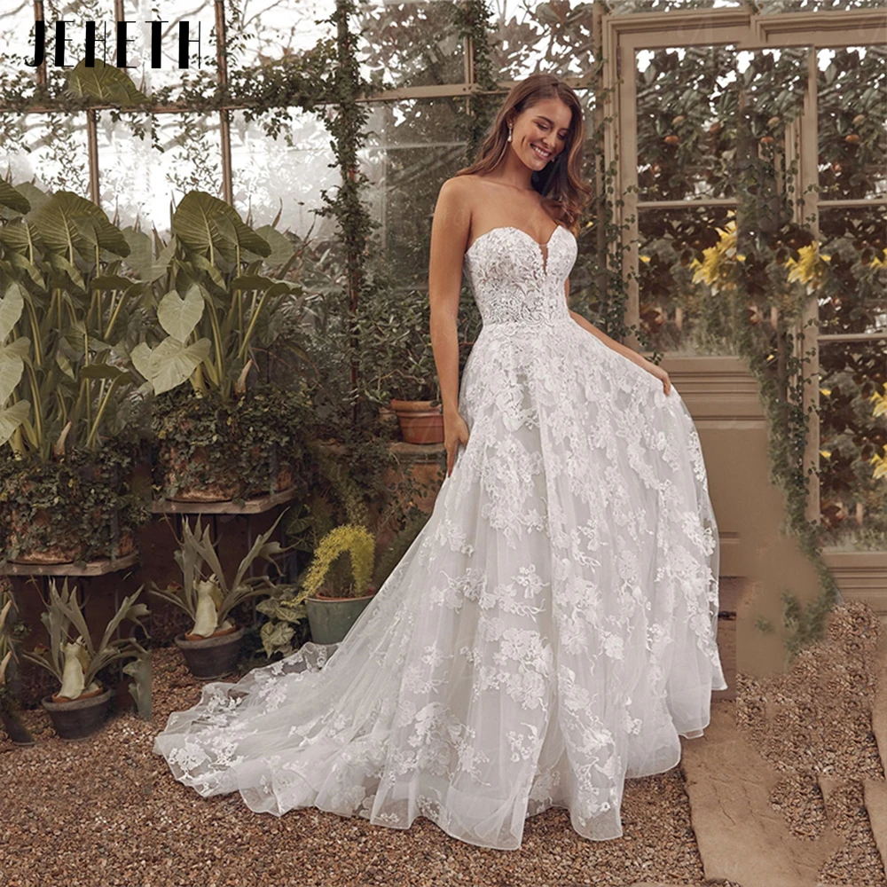 JEHETH Boho Strapless Lace Tulle Wedding Dress Women Beach Vintage Princess Backless Sweetheart A-line Bridal Gowns Vestidos
JEHETH Boho Strapless Lace Tulle Wedding Dress Women Beach Vintage Princess Backless Sweetheart A-line Bridal Gowns Vestidos