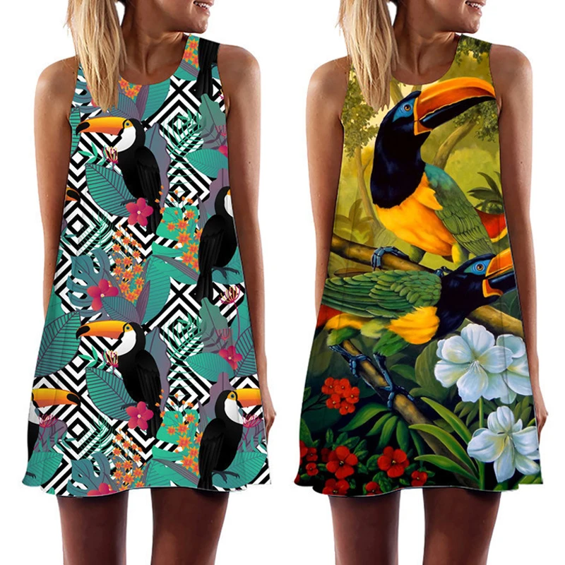 Women's Toucan Bird 3D Print Mini Dress Casual O-Neck Sleeveless Loose Sweet Vest Dress 2022 Summer Fashion Beach Party Sundress
Women's Toucan Bird 3D Print Mini Dress Casual O-Neck Sleeveless Loose Sweet Vest Dress 2022 Summer Fashion Beach Party Sundress