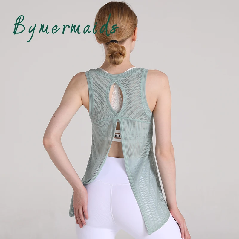Bymermaids️ Новый женский спортивный жилет для йоги без рукавов Полосатое облегающее