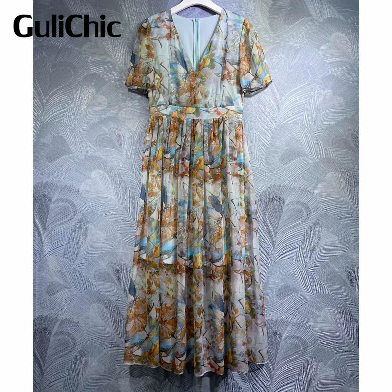 3.22 GuliChic Women Elegant Printed V-Neck Short Sleeve Collect Waist Long Dress
3.22 GuliChic Women Elegant Printed V-Neck Short Sleeve Collect Waist Long Dress