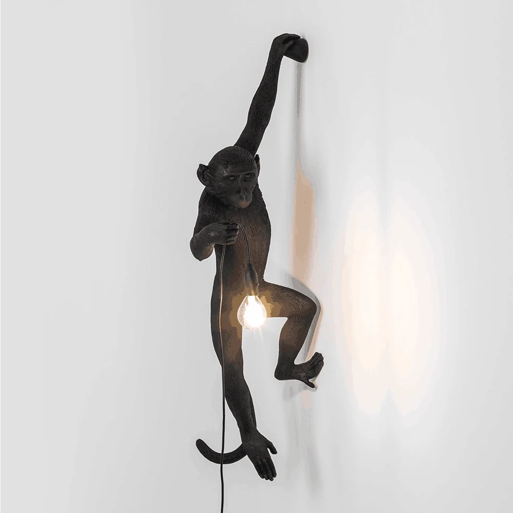 

2023 Modern Black Monkey Lamp Hemp Rope Pendant Lights American Country Resin Loft Industrial Hanging Luminaire Home Decor