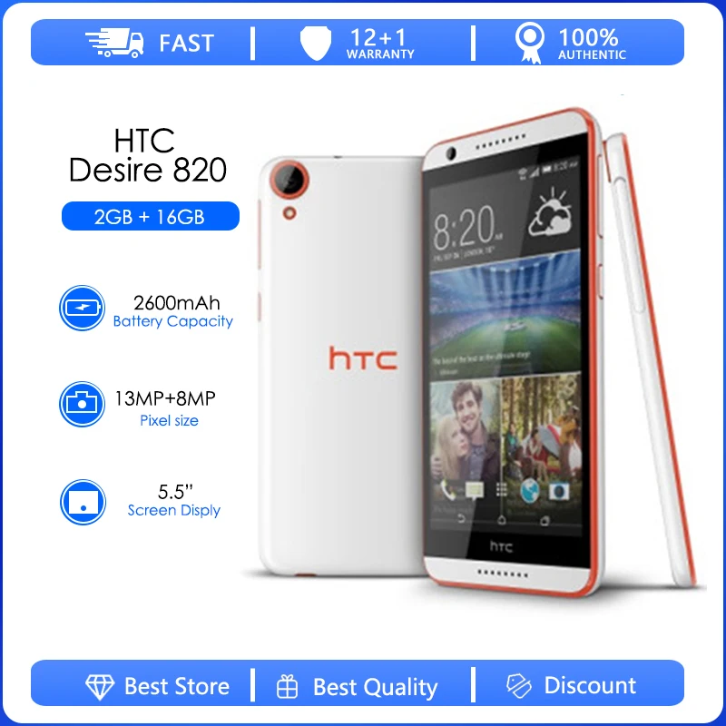 

HTC Desire 820 Refurbished-Original Unlocked Dual sim Mobile Phone Octa Core 5.5" Qualcomm Android 4.4 13.0MP RAM 2GB ROM 16GB