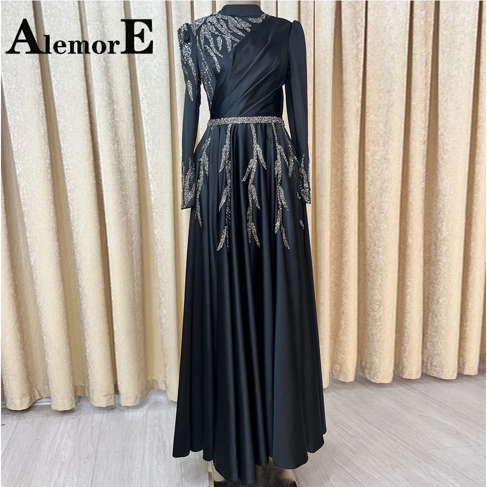 Alemore Modest Muslim Evening Prom Dresses Appliques A-Line Pleat Satin Long Sleeves High Neck Personalised Robe de soirée
Alemore Modest Muslim Evening Prom Dresses Appliques A-Line Pleat Satin Long Sleeves High Neck Personalised Robe de soirée