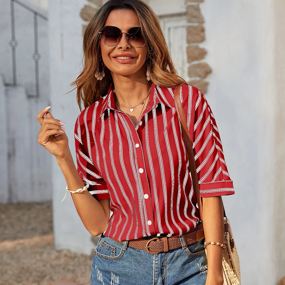 Women's Stripes Button Down Shirts V Neck Collared Casual Relaxed Fit Work Blouses Shirt Sleeve Tops 2023 New Summer T shirt
Women's Stripes Button Down Shirts V Neck Collared Casual Relaxed Fit Work Blouses Shirt Sleeve Tops 2023 New Summer T shirt
