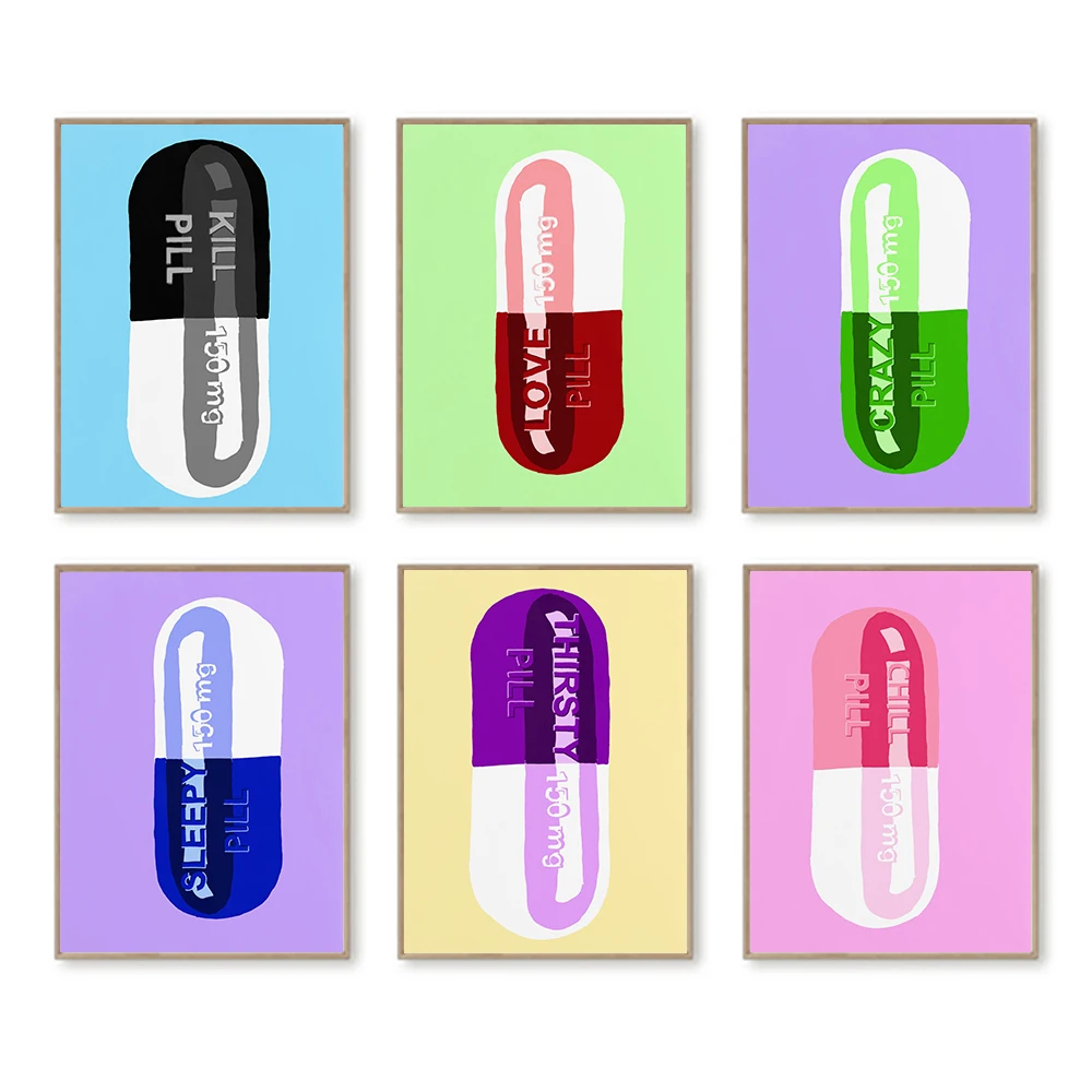Prints Painting Wall Artwork Color Pill Pink Mint Cartoon Modular Canvas Purple Posters Pictures Modern Decor Bedside Background
Prints Painting Wall Artwork Color Pill Pink Mint Cartoon Modular Canvas Purple Posters Pictures Modern Decor Bedside Background