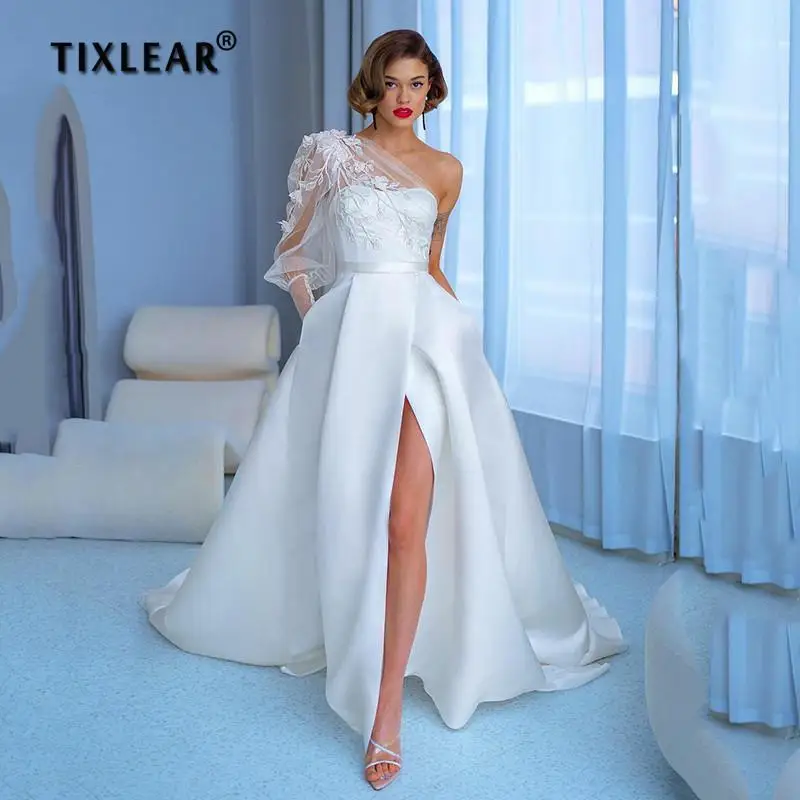 YEEH Stylish Satin One Shoulder Wedding Dresses 2022 3D Froal Appliques Lace Bridal Gown Elegant Side Slit Vestido De Novia
YEEH Stylish Satin One Shoulder Wedding Dresses 2022 3D Froal Appliques Lace Bridal Gown Elegant Side Slit Vestido De Novia