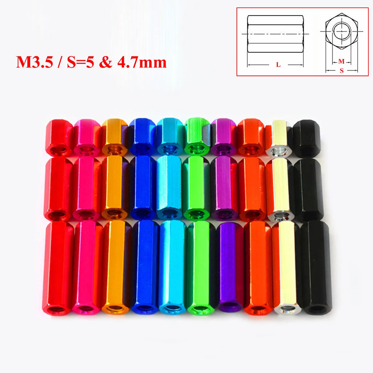 M3.5 Aluminum Alloy Hex Standoff Pillars Alu Hexagon Female Threaded Studs Spacer Nuts Hollow Column Sleeving Anodized 10 Colors
M3.5 Aluminum Alloy Hex Standoff Pillars Alu Hexagon Female Threaded Studs Spacer Nuts Hollow Column Sleeving Anodized 10 Colors