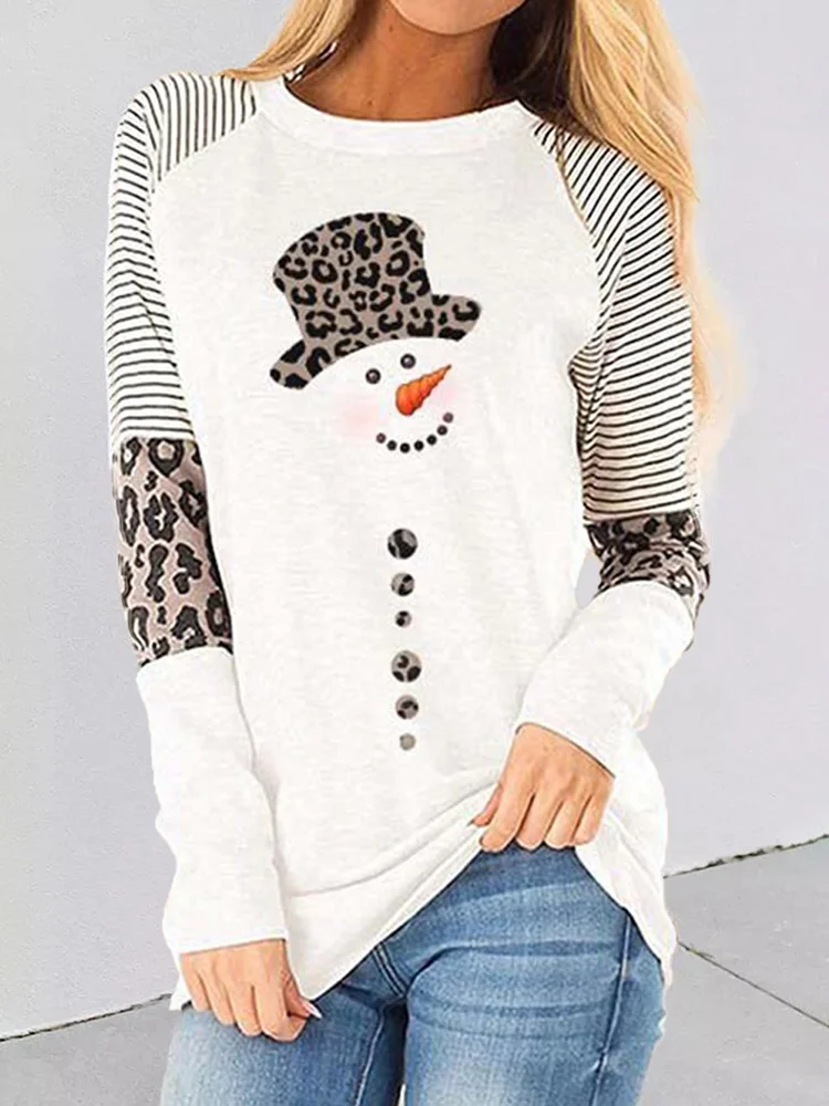 

Women Christmas T Shirts Holiday Leopard Stripe Splicing Sleeve Shirt Xmas Funny Graphic Raglan Baseball Tops Long Sleeve Top
