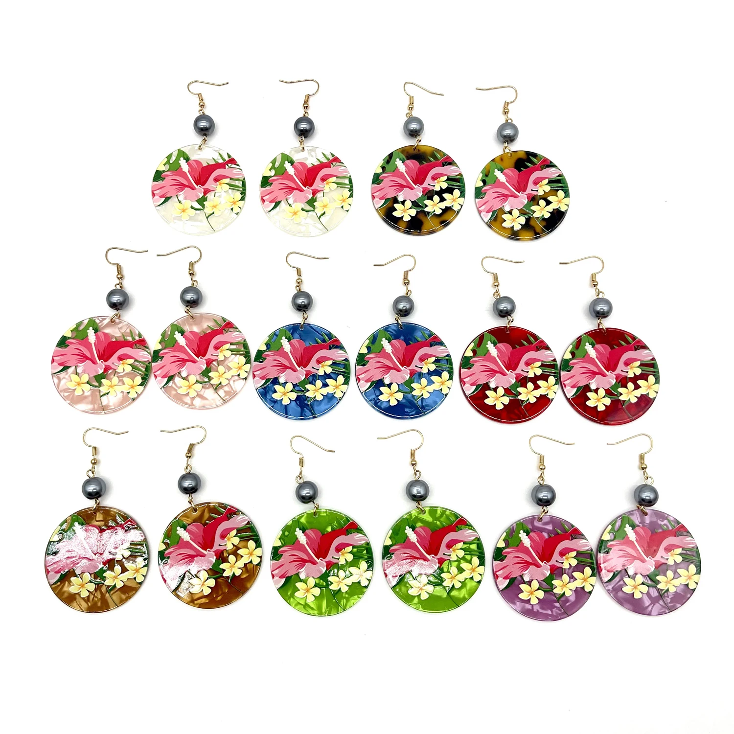 Round Shape With Pearl Acrylic With Flower Ptinted Drop Earrings For Polynesian Pacific Women Girls
Round Shape With Pearl Acrylic With Flower Ptinted Drop Earrings For Polynesian Pacific Women Girls