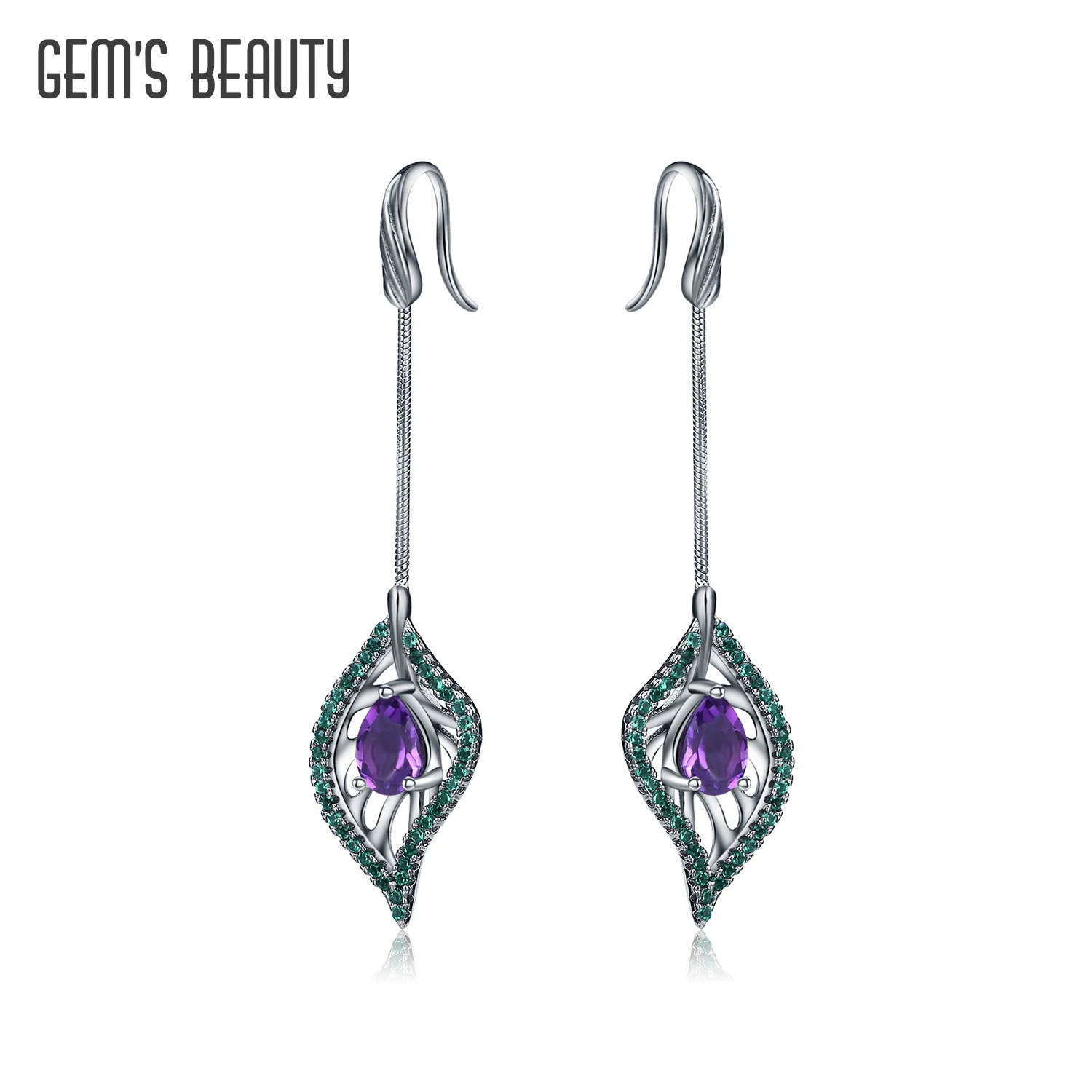 

GEM'S BEAUTY Natural Amethyst Leaves Earrings Secret Garden 925 Sterling Silver Eardrop Romantic Gift Fine Jewelry for Women